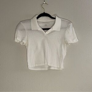 American Eagle Outfitters White Cropped Polo